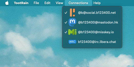 Connection menu on Mac