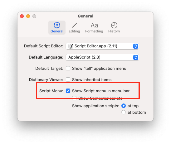 Show script menu in menu bar